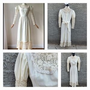Vintage 1970s Lace Prairie Cottage Core‎ Maxi Dress